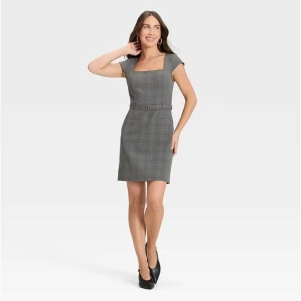 Women's‎ Tailored Mini Dress Large A New Day Gray Plaid New - Picture 2 of 12